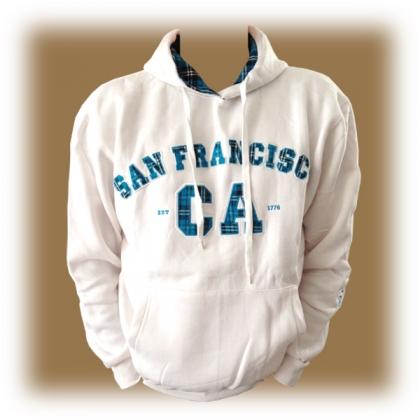 Sweat Shirt (Hoodie) à capuche San Francisco blanc/turquoise (carreaux)