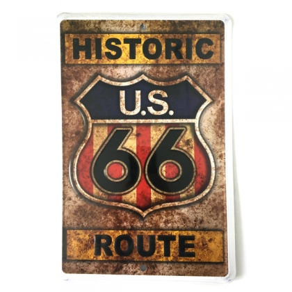 Plaque Métallique Route 66 "Historic" vieillie