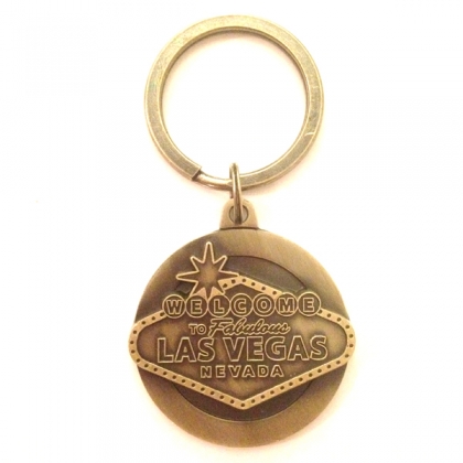 Porte Clé "Welcome to Fabulous Las Vegas" rond métal doré