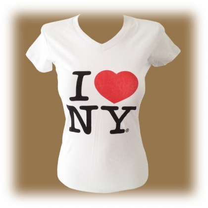 T-Shirt femme col en V "I Love New York" blanc