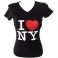 T-Shirt femme col en V "I Love New York" noir