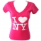 T-Shirt femme col en V "I Love New York" rose