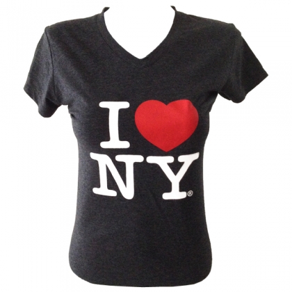 T-Shirt femme col en V "I Love New York" gris anthracite