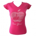 T-Shirt femme Strass "Big Apple" rose