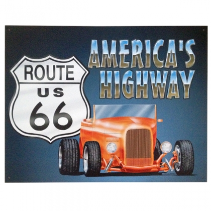 Grande Plaque Métallique Route 66 "America's Highway"