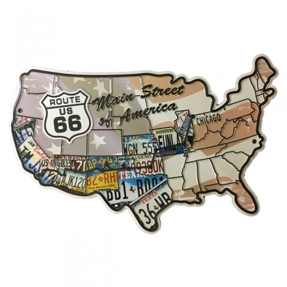 Plaque Métallique Route 66 "USA Map"