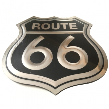 Plaque Métallique chromée en relief Route 66 "Logo" Noire