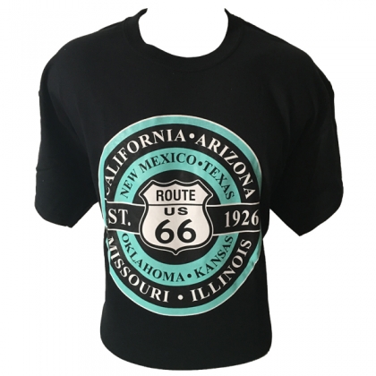 T-Shirt Route 66 "8 States" noir et turquoise