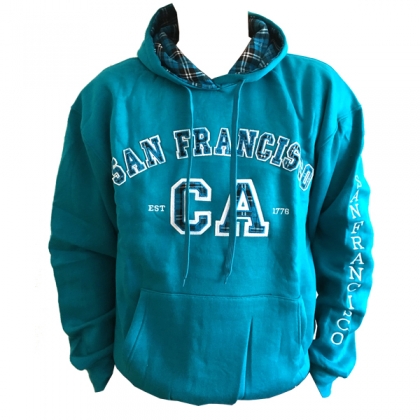 Sweat Shirt (Hoodie) à capuche San Francisco turquoise (carreaux)