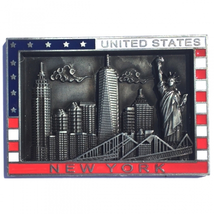 Magnet New York "Monuments - USA Flag" métal argent