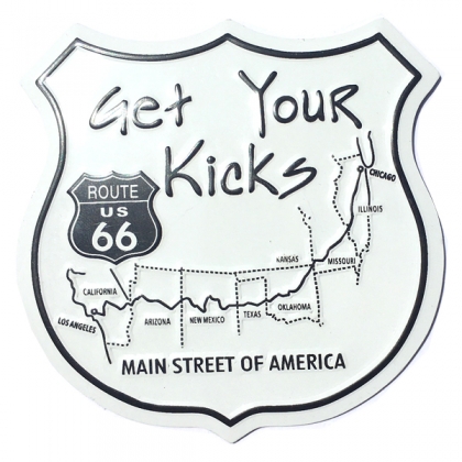 Magnet Route 66 "Get Your Kicks" métal blanc