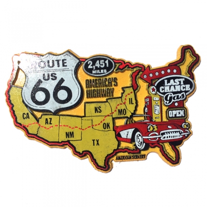 Magnet Route 66 "USA Map" Slick jaune