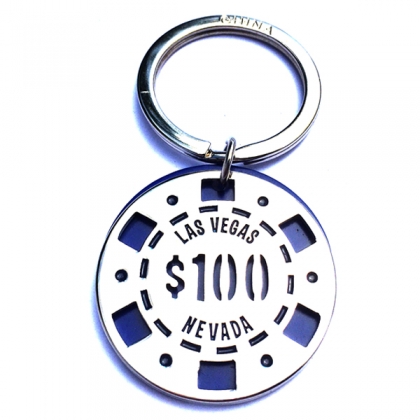Porte Clé Las Vegas "Jeton $100" métal chromé bleu