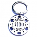 Porte Clé Las Vegas "Jeton $100" métal chromé bleu