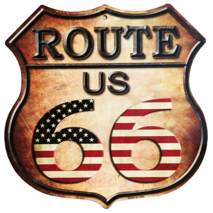 Plaque Métallique Route 66 "Logo" Drapeau US