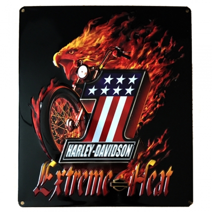 Grande Plaque Métallique Harley Davidson "Extreme Heat" en relief