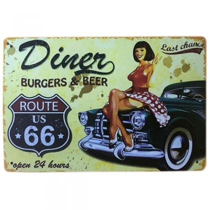 Plaque Métallique Route 66 "Diner"