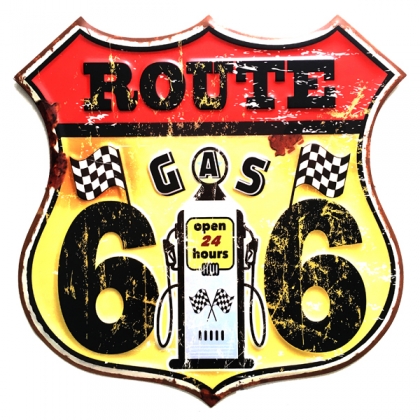 Grande Plaque Métallique Route 66 "Gas Station"