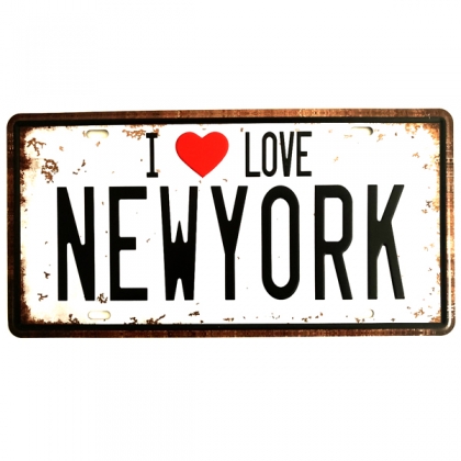 Plaque Métallique New York "I Love NY" vieillie