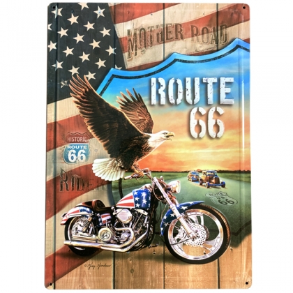 Grande Plaque Métallique Route 66 "Riders" en relief