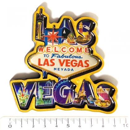 Magnet Las Vegas "Yellow Letters" en bois verni et en relief