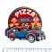 Magnet Route 66 "Pizza Car" en bois verni et en relief