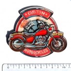 Magnet "Custom Motorcycles" en bois verni et en relief