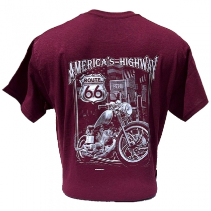 T-Shirt Route 66 "America's Highway" bordeaux