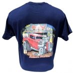 T-Shirt Route 66 "Hot Rod Garage" bleu nuit