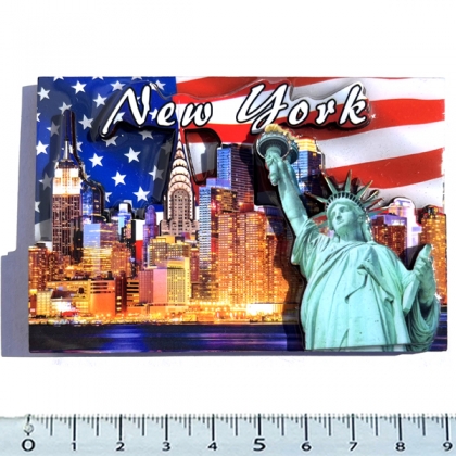 Magnet New York "Flag Night Skyline" en Bois Verni et en Relief Magnet New York "Flag Night Skyline" en Bois Verni et en Relief