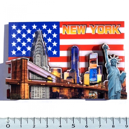 Magnet New York "USA Flag Monuments" en Bois Verni et en Relief Magnet New York "USA Flag Monuments" en Bois Verni et en Relief