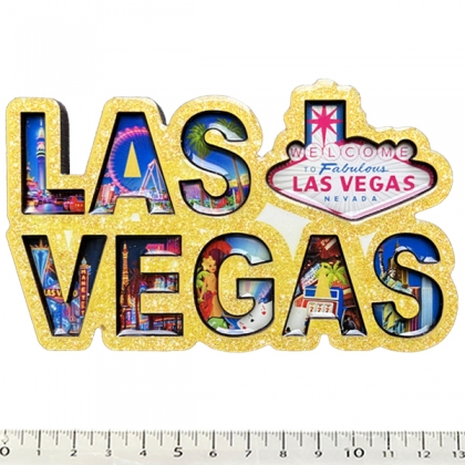 Magnet Las Vegas "Gold Giant Letters" en bois et en relief