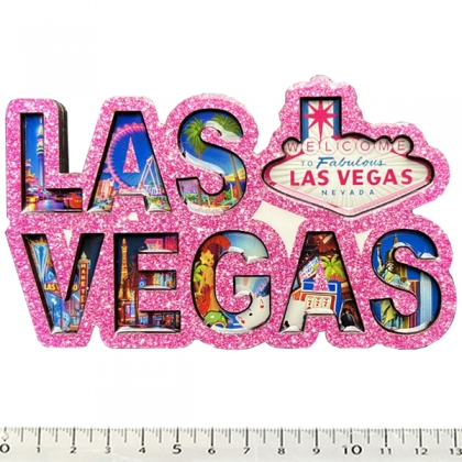 Magnet Las Vegas "Pink Giant Letters" en bois et en relief