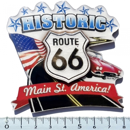 Magnet Route 66 "Stars" en bois verni et en relief