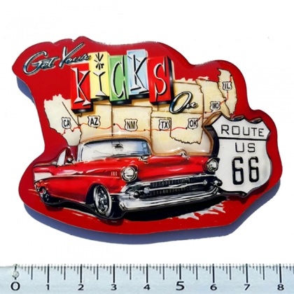 Magnet Route 66 "Maps" en bois verni et en relief