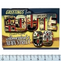 Magnet Route 66 "Greetings" en bois verni et en relief