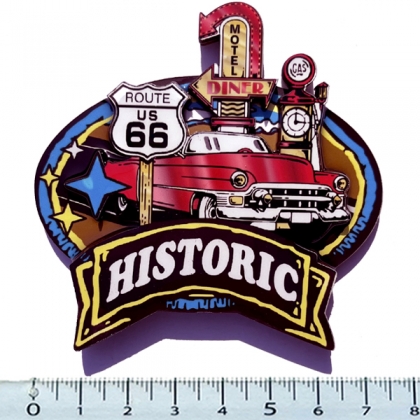 Magnet Route 66 "Historic" en bois et en relief