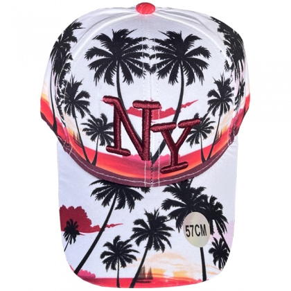 Casquette New York "Palm" Blanche et Bordeaux