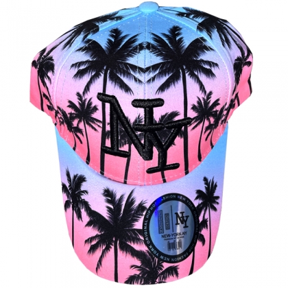 Casquette New York "Palmiers" Rose et Turquoise