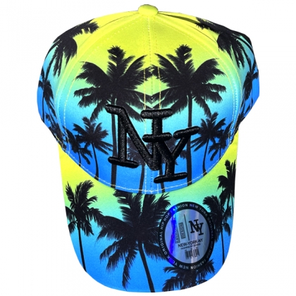 Casquette New York "Palmiers" Bleu et Jaune
